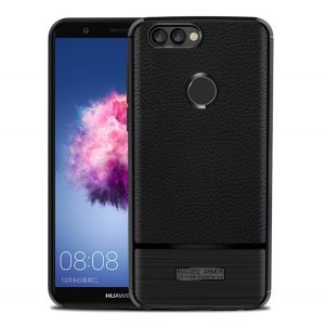 Husă silicon pentru telefon (rezistent la impact mediu, efect de piele, periat) negru Huawei P Smart (2018)