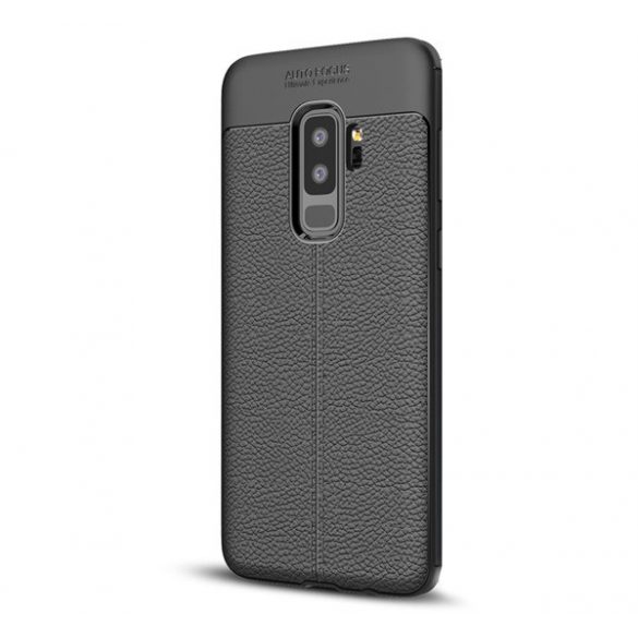 Husă silicon pentru telefon (rezistent la impact mediu, efect de piele, model de cusături) negru Samsung Galaxy S9 Plus (SM-G965)