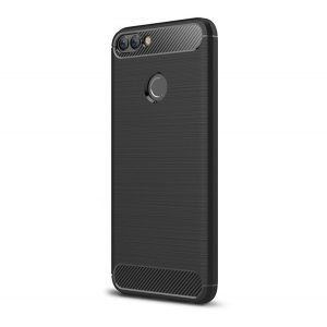 Silicon protecțiepentru telefon (rezistent la impact mediu, călcâi cu pernă de aer, periat, model de carbon) negru Huawei P Smart (2018)