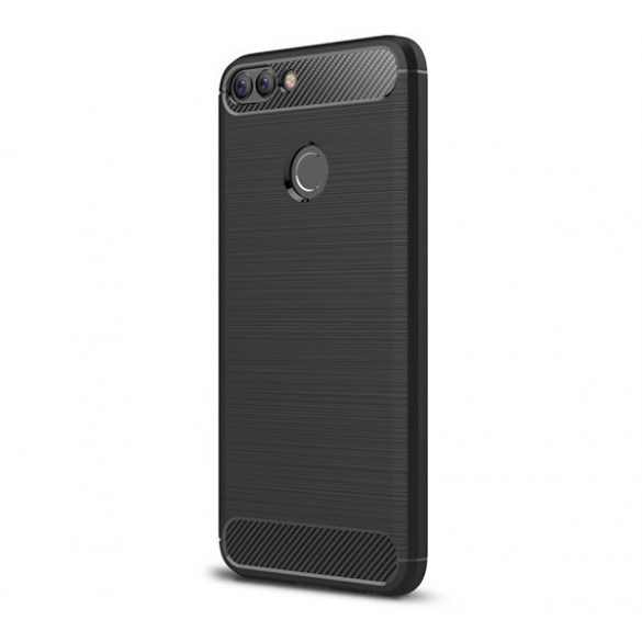 Silicon protecțiepentru telefon (rezistent la impact mediu, călcâi cu pernă de aer, periat, model de carbon) negru Huawei P Smart (2018)