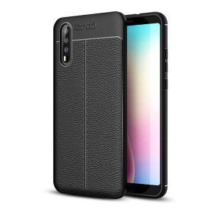 Husă silicon pentru telefon (rezistent la impact mediu, efect de piele, model de cusături) negru Huawei P20