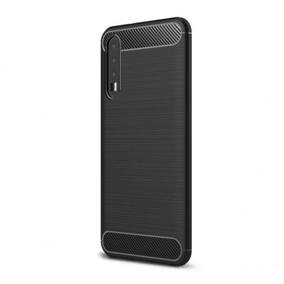 Husă silicon pentru telefon (rezistent la impact mediu, bubble heel, model de carbon periat) negru Huawei P20 Pro