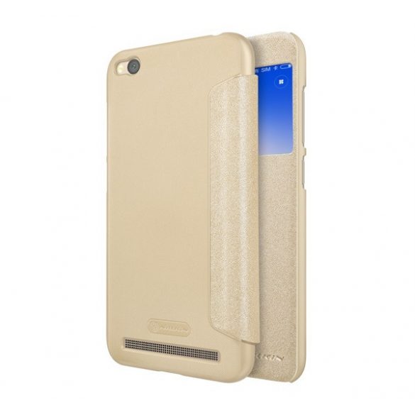 Protector de telefon din plastic NILLKIN SPARKLE (FLIP cu efect de piele din microfibră, deschidere laterală, husă S-View) GOLD Xiaomi Redmi 5A