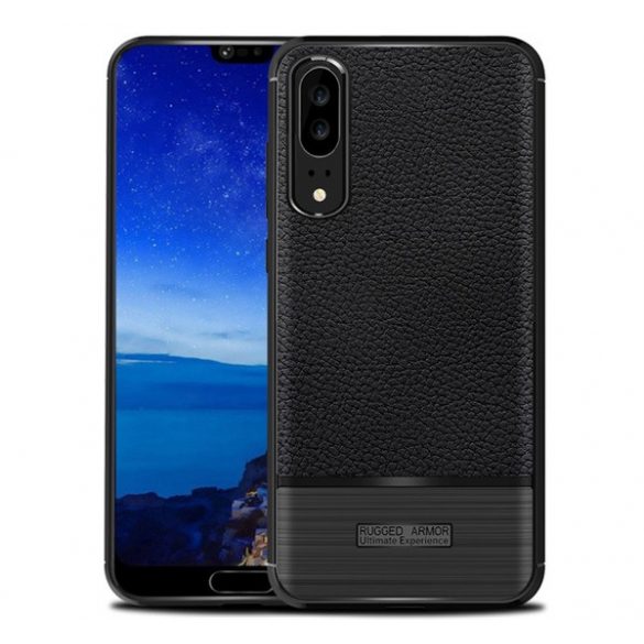 Husă silicon pentru telefon (rezistent la impact mediu, efect de piele, periat) negru Huawei P20