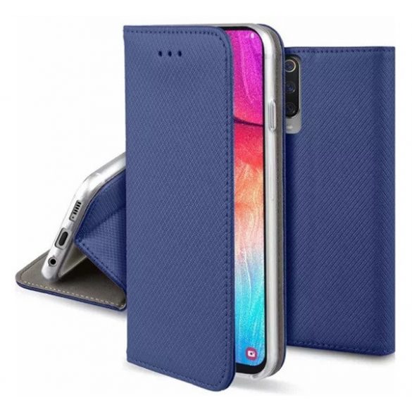 Carcasa in picioare, efect piele (FLIP, deschidere laterala, functie suport de masa, model romb) ALBASTRU INCHIS Huawei P20 Lite