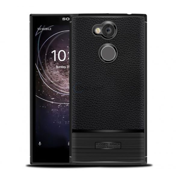 Protectie din silicon pentru telefon (rezistenta medie la impact, efect piele, periata) NEGRU Sony Xperia L2 (H4311)