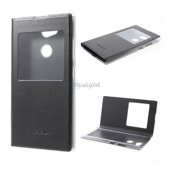 Carcasa in picioare, efect piele (FLIP, deschidere laterala, fereastra de vizualizare) NEGRU Sony Xperia L2 (H4311)