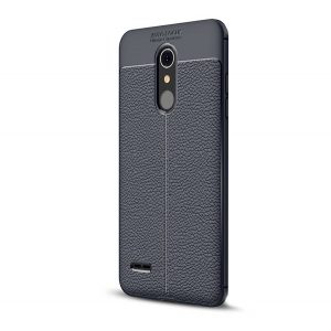 Protectie din silicon pentru telefon (rezistenta la impact mediu, efect piele, model de cusaturi) ALBASTRU INCHIS LG K11 K425 (K10 2018)