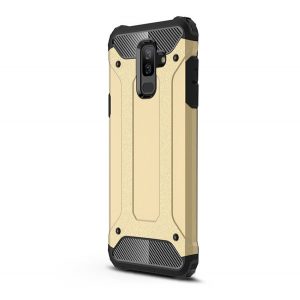 Protector de telefon din plastic Defender (rezistență medie la impact, colț cu pernă de aer, interior din silicon, efect metalic) GOLD Samsung Galaxy A6+ (2018) SM-A605F