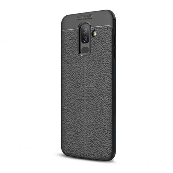 Husă silicon pentru telefon (rezistent la impact mediu, efect de piele, model de cusături) negru Samsung Galaxy A6+ (2018) SM-A605F