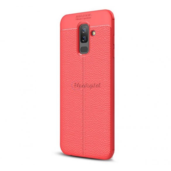 Protectie din silicon pentru telefon (rezistenta la impact mediu, efect piele, model de cusaturi) ROSU Samsung Galaxy A6+ (2018) SM-A605F