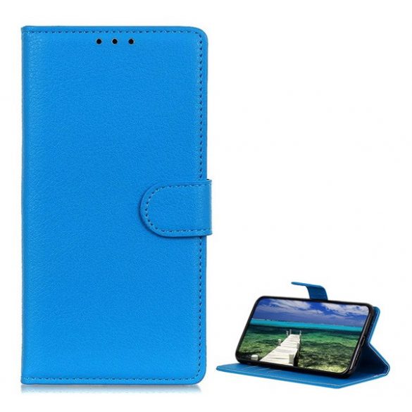 Husă în picioare, efect piele (FLIP, deschidere laterală, funcție de suport pentru desktop, premium) ALBASTRU DESCHIS Samsung Galaxy A6+ (2018) SM-A605F