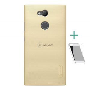 Protector de telefon din plastic NILLKIN SUPER FROSTED (cauciucat, suprafață aspră + folie de protecție pentru ecran) GOLD Sony Xperia L2 (H4311)