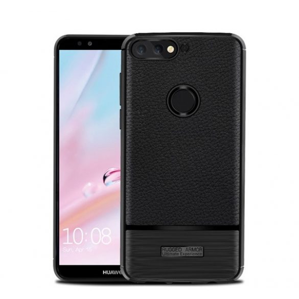 Husă silicon pentru telefon (rezistent la impact mediu, efect de piele, periat) negru Huawei Y7 Prime 2018 (Y7 2018)