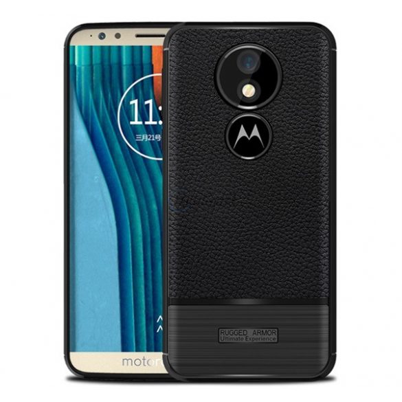 Protector de telefon din silicon (rezistenta la impact mediu, efect piele, periat) NEGRU Motorola Moto G6 Play (XT1922), Motorola Moto E5 (XT1944)