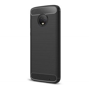 Protector de telefon din silicon (rezistență medie la impact, colț cu pernă de aer, periat, model carbon) NEGRU Motorola Moto G6 Plus (XT1926)