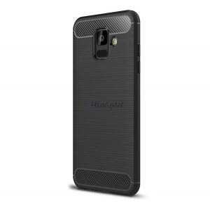 Protectie din silicon pentru telefon (rezistenta medie la impact, colt cu perna de aer, periat, model carbon) NEGRU Samsung Galaxy A6 (2018) SM-A600F