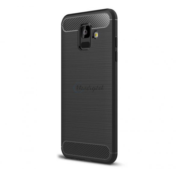 Protectie din silicon pentru telefon (rezistenta medie la impact, colt cu perna de aer, periat, model carbon) NEGRU Samsung Galaxy A6 (2018) SM-A600F