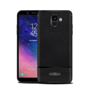 Husă silicon pentru telefon (rezistent la impact mediu, efect de piele, periat) negru Samsung Galaxy A6 (2018) SM-A600F