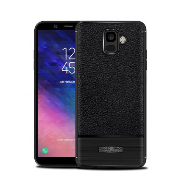 Husă silicon pentru telefon (rezistent la impact mediu, efect de piele, periat) negru Samsung Galaxy A6 (2018) SM-A600F