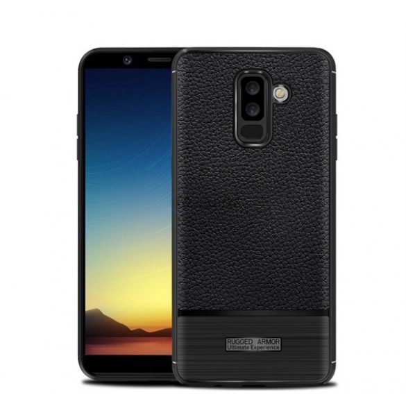 Protector de telefon din silicon (rezistenta la impact mediu, efect piele, periat) NEGRU Samsung Galaxy A6+ (2018) SM-A605F