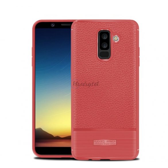 Protector de telefon din silicon (rezistenta la impact mediu, efect piele, periat) ROSIU Samsung Galaxy A6+ (2018) SM-A605F