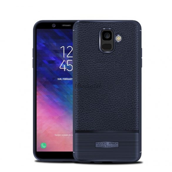 Protector de telefon din silicon (rezistenta la impact mediu, efect piele, periat) ALBASTRU INCHIS Samsung Galaxy A6 (2018) SM-A600F