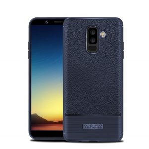 Husă silicon pentru telefon (rezistent la impact mediu, efect de piele, periat) CUTTING albastruSamsung Galaxy A6+ (2018) SM-A605F