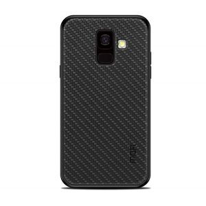 Protectie telefon din plastic MOFI HONOR (cadru silicon, spate cu efect piele, model impletit) NEGRU Samsung Galaxy A6 (2018) SM-A600F