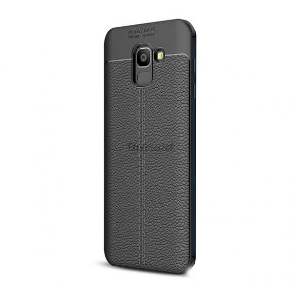 Protectie din silicon pentru telefon (rezistenta medie la impact, efect piele, model de cusaturi) NEGRU Samsung Galaxy J6 (2018) SM-J600F