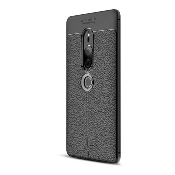 Husă de telefon din silicon (rezistent la impact mediu, efect de piele, model de cusături) negru Sony Xperia XZ2 Premium (H8166)