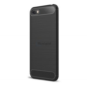 Protectie de telefon din silicon (rezistenta medie la impact, colt cu perna de aer, periata, model carbon) NEGRU Huawei Y5 2018 (Y5 Prime 2018)