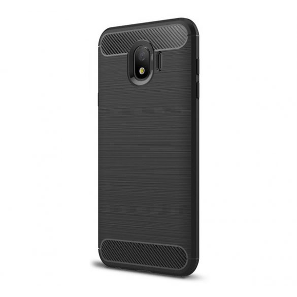 Husă silicon pentru telefon (rezistent la impact mediu, bubble heel, periat, model de carbon) negru Samsung Galaxy J4 (2018) SM-J400F