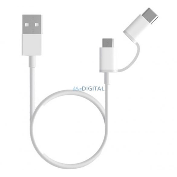 Cablu de date XIAOMI USB - microUSB/Type-C (încărcare numai Tip-C, 100cm) ALB