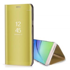 Husă stativă (Active FLIP, deschidere laterală, montare pe desktop, suprafață oglindită,Husăcu vedere în oglindă) GOLD Samsung Galaxy J4 (2018) SM-J400F