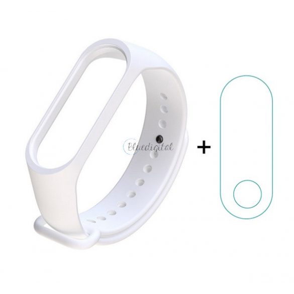 Cadru din silicon (dimensiune personalizată, curea din silicon + ecran complet, protector de ecran PET) ALB Xiaomi MI Band 3, Xiaomi MI Band 4