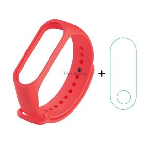 Cadru din silicon (dimensiune personalizată, curea din silicon + ecran complet, folie de protecție pentru ecran PET) ROȘU Xiaomi MI Band 3, Xiaomi MI Band 4