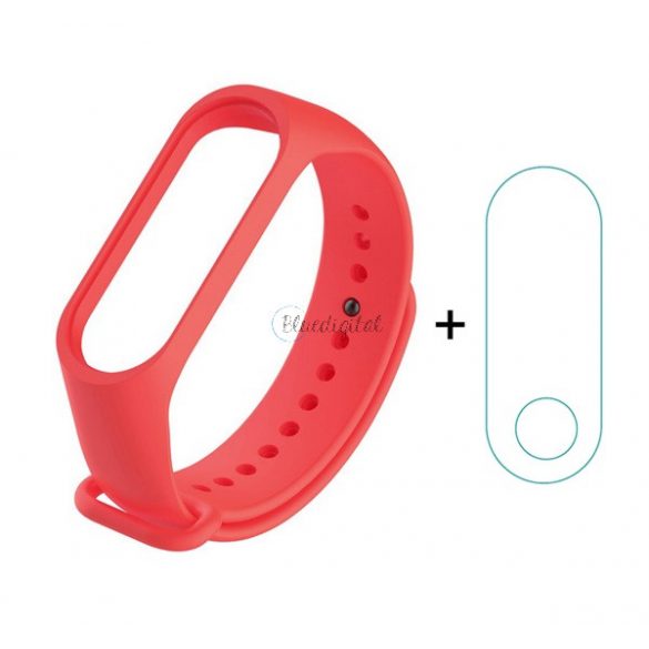 Cadru din silicon (dimensiune personalizată, curea din silicon + ecran complet, folie de protecție pentru ecran PET) ROȘU Xiaomi MI Band 3, Xiaomi MI Band 4