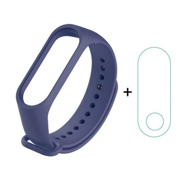 Cadru din silicon (dimensiune personalizată, curea din silicon + ecran complet, folie de protecție pentru ecran PET) ALBASTRU ÎNCHIS Xiaomi MI Band 3, Xiaomi MI Band 4