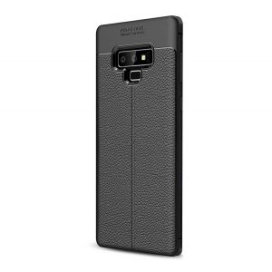 Husă de telefon din silicon (rezistent la impact mediu, efect de piele, model de cusături) negru Samsung Galaxy Note 9 (SM-N960F)