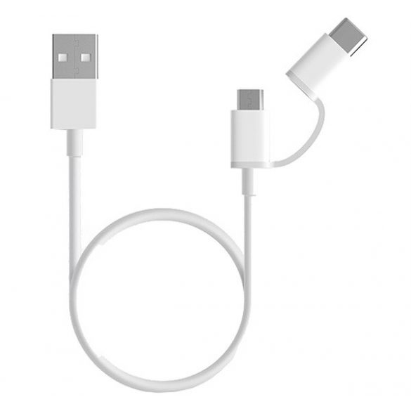 Cablu de date XIAOMI USB - microUSB/Type-C (încărcare numai Tip-C, 30 cm) ALB