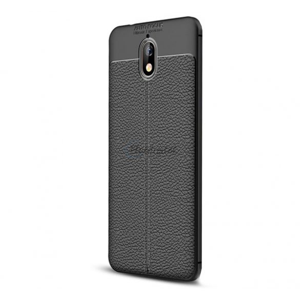 Protector de telefon din silicon (rezistenta la impact mediu, efect piele, model de cusaturi) NEGRU Nokia 3.1