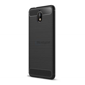 Protector de telefon din silicon (rezistență medie la impact, colț cu pernă de aer, periat, model carbon) NEGRU Nokia 3.1