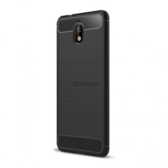 Protector de telefon din silicon (rezistență medie la impact, colț cu pernă de aer, periat, model carbon) NEGRU Nokia 3.1