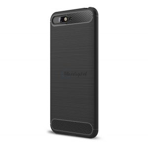 Protectie din silicon pentru telefon (rezistenta la impact mediu, colt cu perna de aer, periat, model carbon) NEGRU Huawei Y6 (2018)