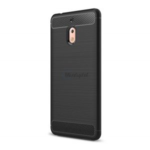 Protector de telefon din silicon (rezistență medie la impact, colț cu pernă de aer, periat, model carbon) NEGRU Nokia 2.1