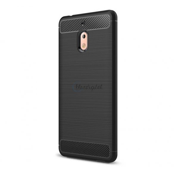 Protector de telefon din silicon (rezistență medie la impact, colț cu pernă de aer, periat, model carbon) NEGRU Nokia 2.1