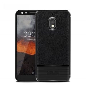 Protector de telefon din silicon (rezistenta la impact mediu, efect piele, periat) NEGRU Nokia 2.1