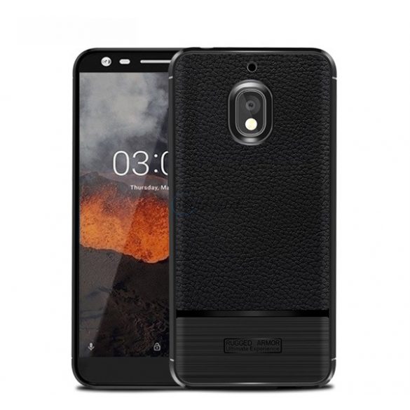 Protector de telefon din silicon (rezistenta la impact mediu, efect piele, periat) NEGRU Nokia 2.1