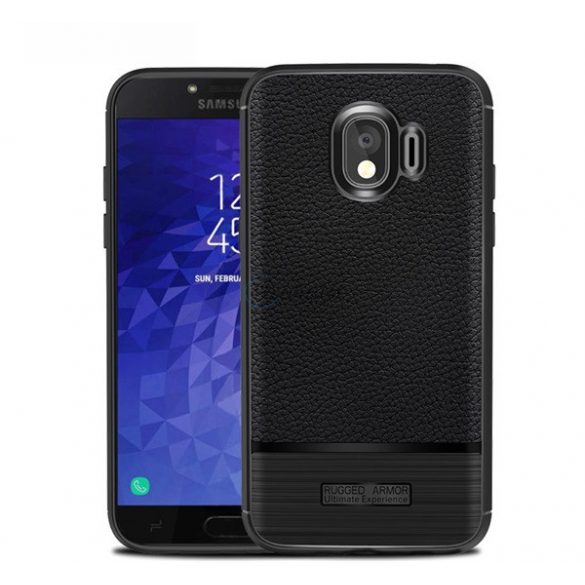 Protector de telefon din silicon (rezistenta la impact mediu, efect piele, periat) NEGRU Samsung Galaxy J4 (2018) SM-J400F